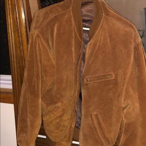 Roots brown, suede bomber jacket.